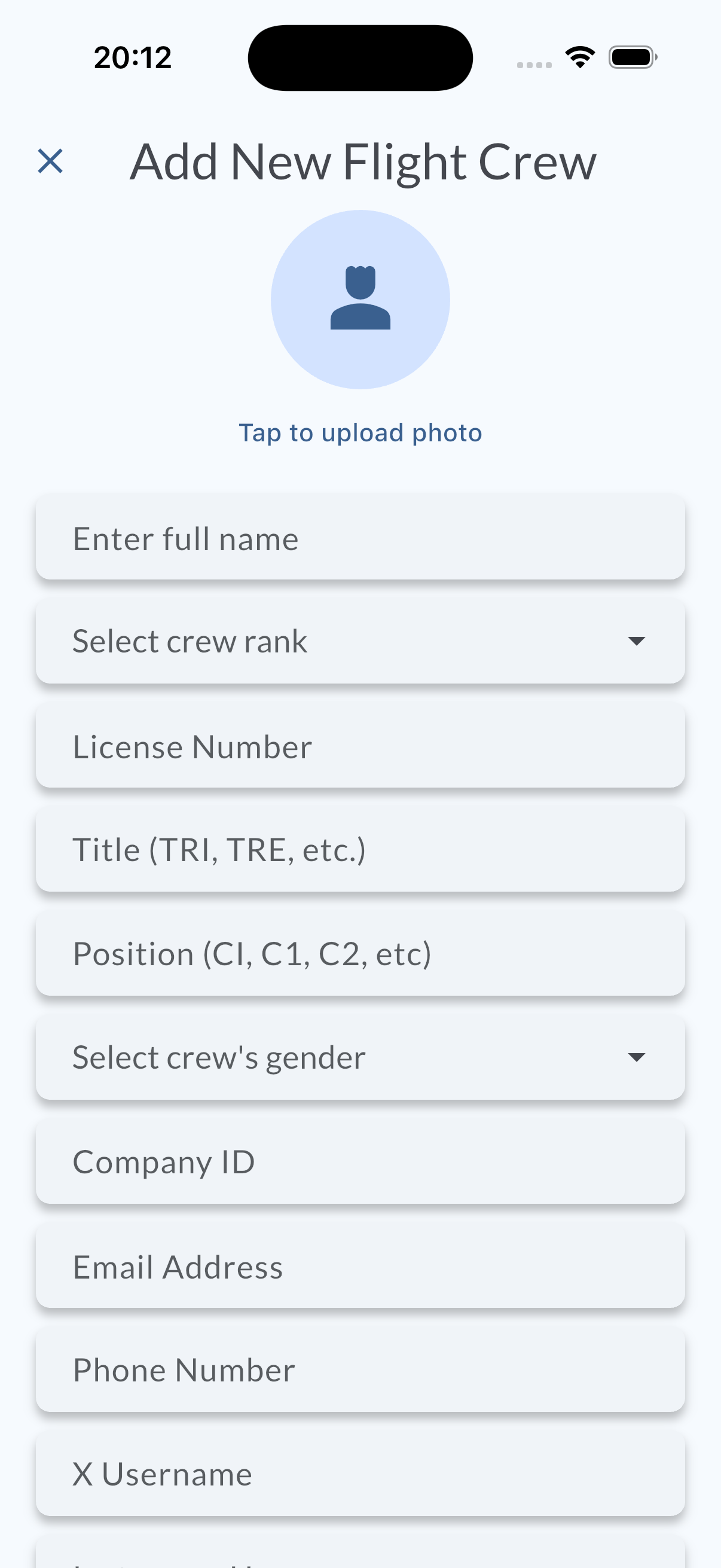 Add New Crew Screen