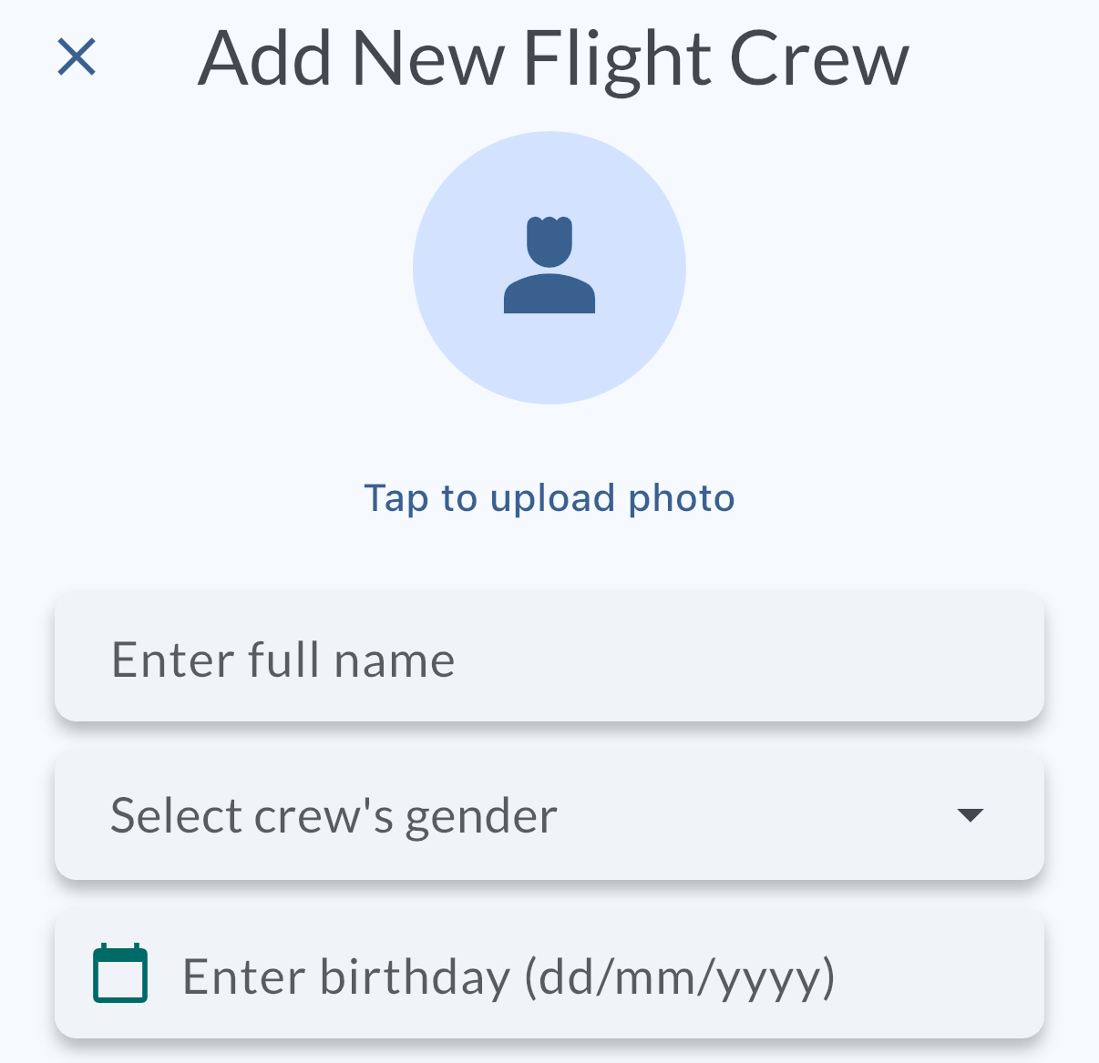Birthday Field in Flight Crew Details